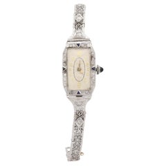 Gruen Reloj de cuerda manual para mujer con caja de platino y correa de oro blanco de 14 quilates y zafiro diamantado