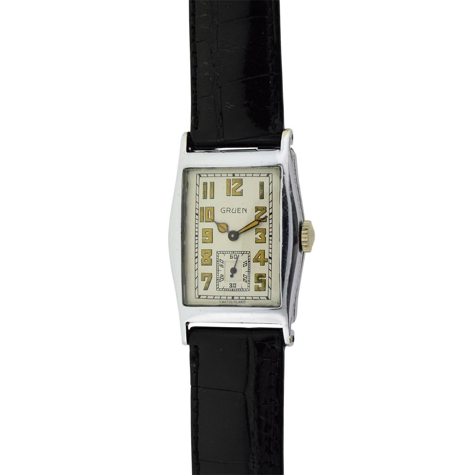 Gruen Yellow Gold Chromium Art Deco Manual Wristwatch, 1928