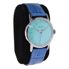Gruen Steel Art Deco Watch with a Custom Finished Tiffany Blue Dial from 1950s