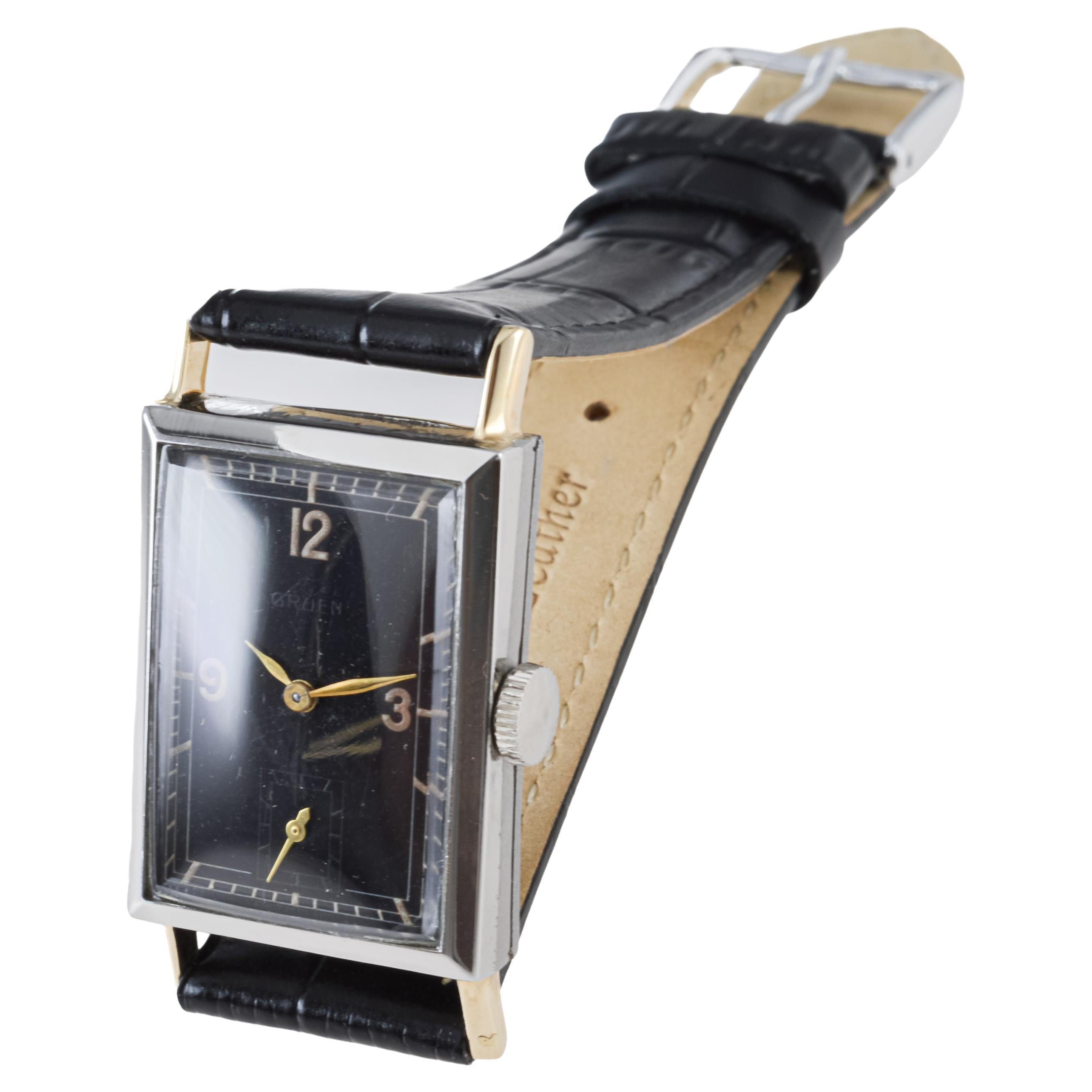 Gruen Steel & Gold Art Deco Watch circa 1930's with Original Dial For Sale 7