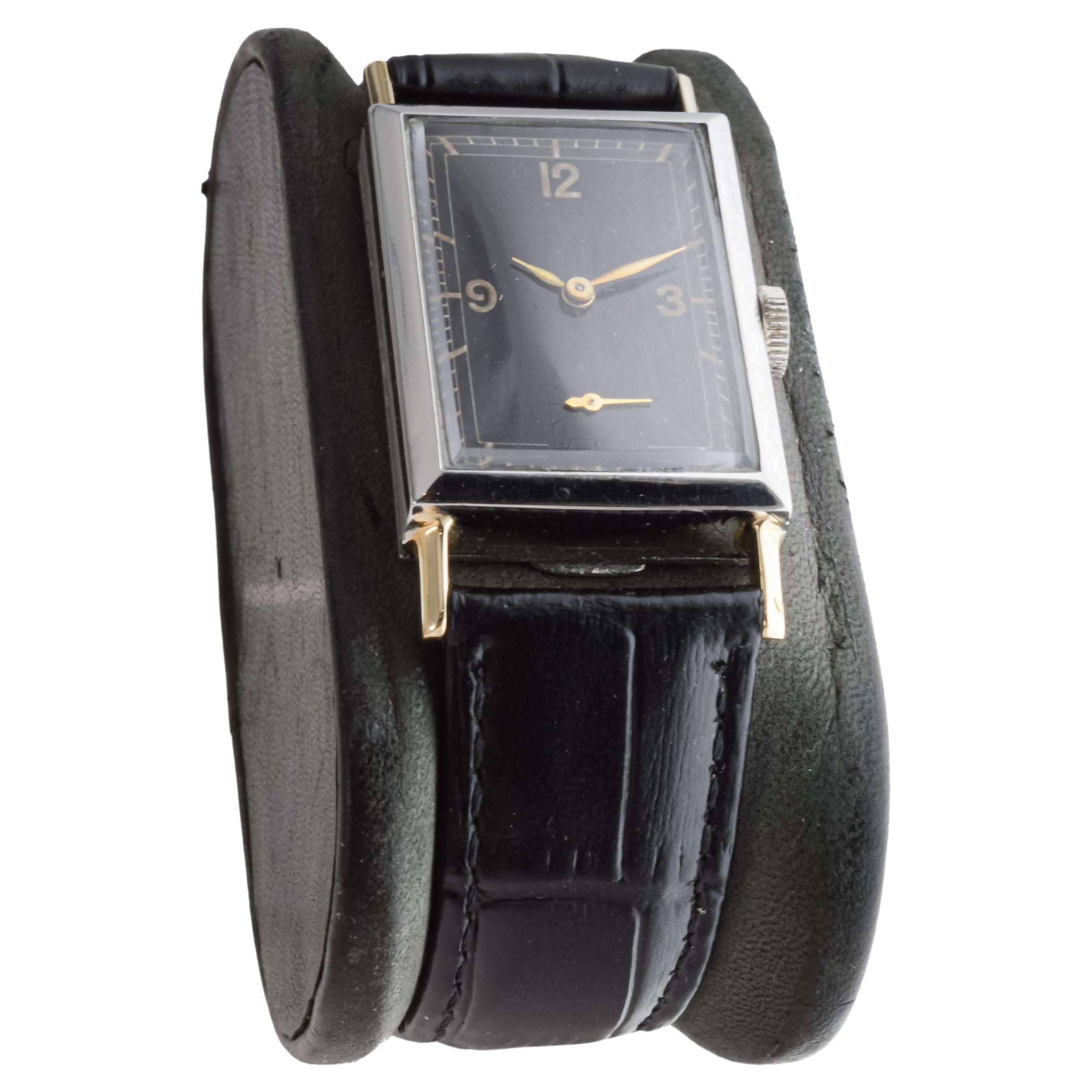 Women's or Men's Gruen Steel & Gold Art Deco Watch circa 1930's with Original Dial For Sale