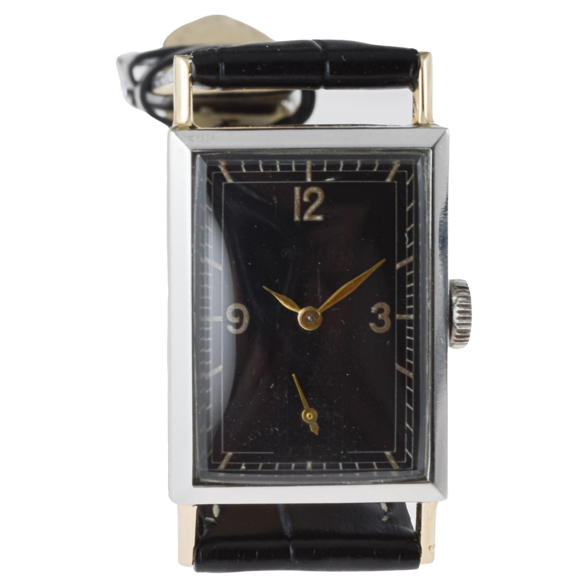 Gruen Steel & Gold Art Deco Watch circa 1930's with Original Dial For Sale 3