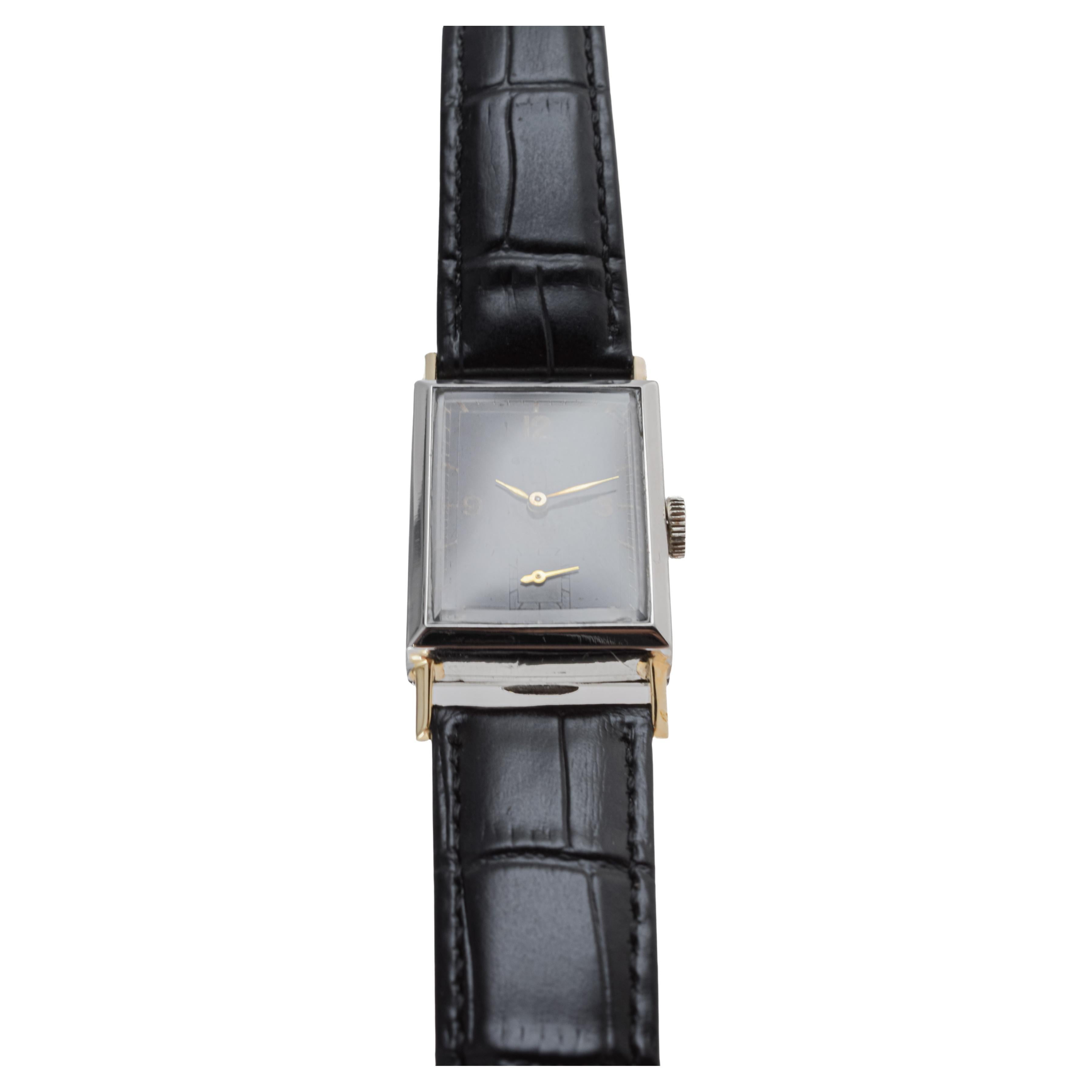 Gruen Steel & Gold Art Deco Watch circa 1930's with Original Dial For Sale 4