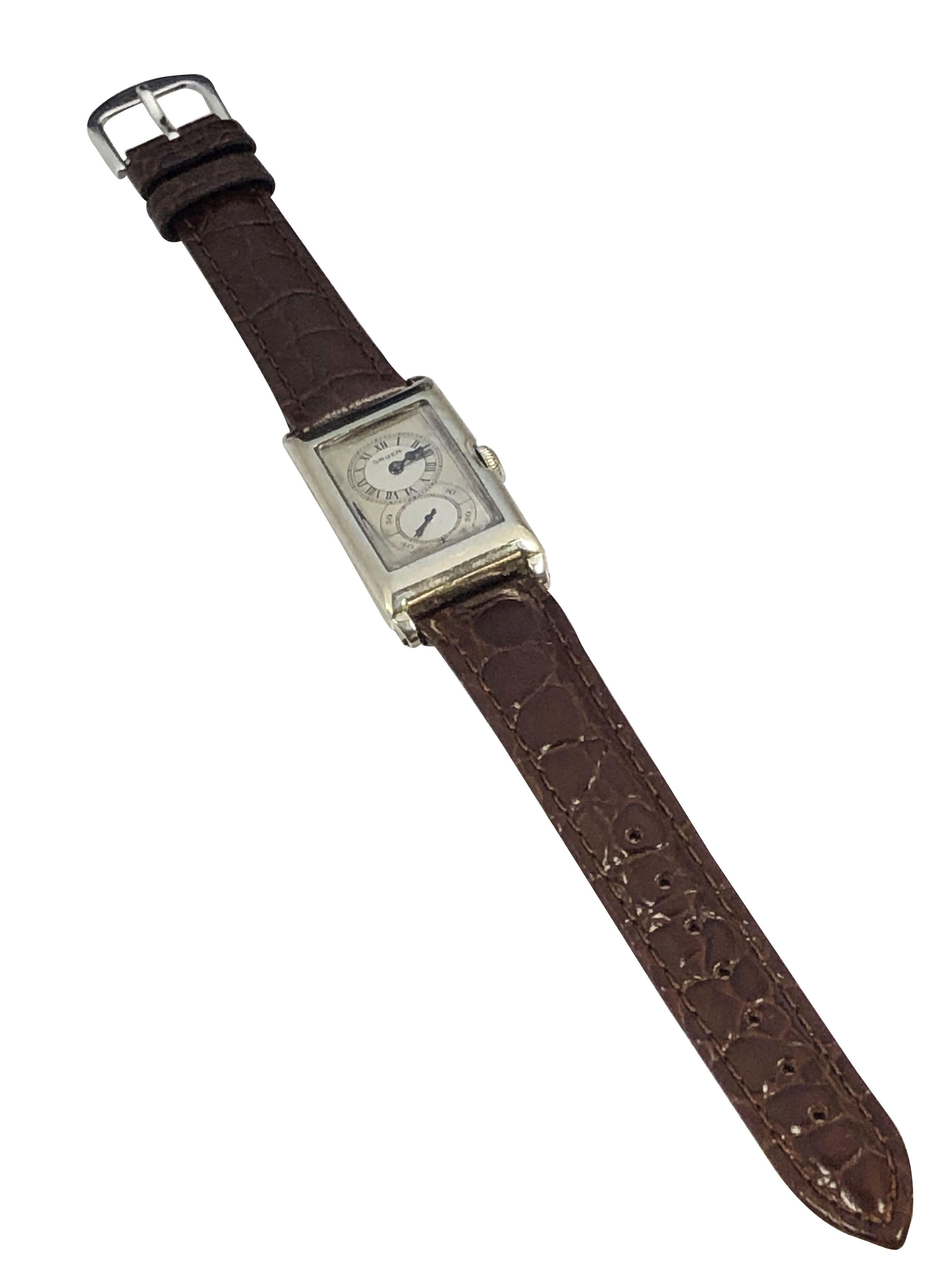Women's or Men's Gruen Techni Quadron 1930s Doctors Duo Dial Wrist Watch For Sale