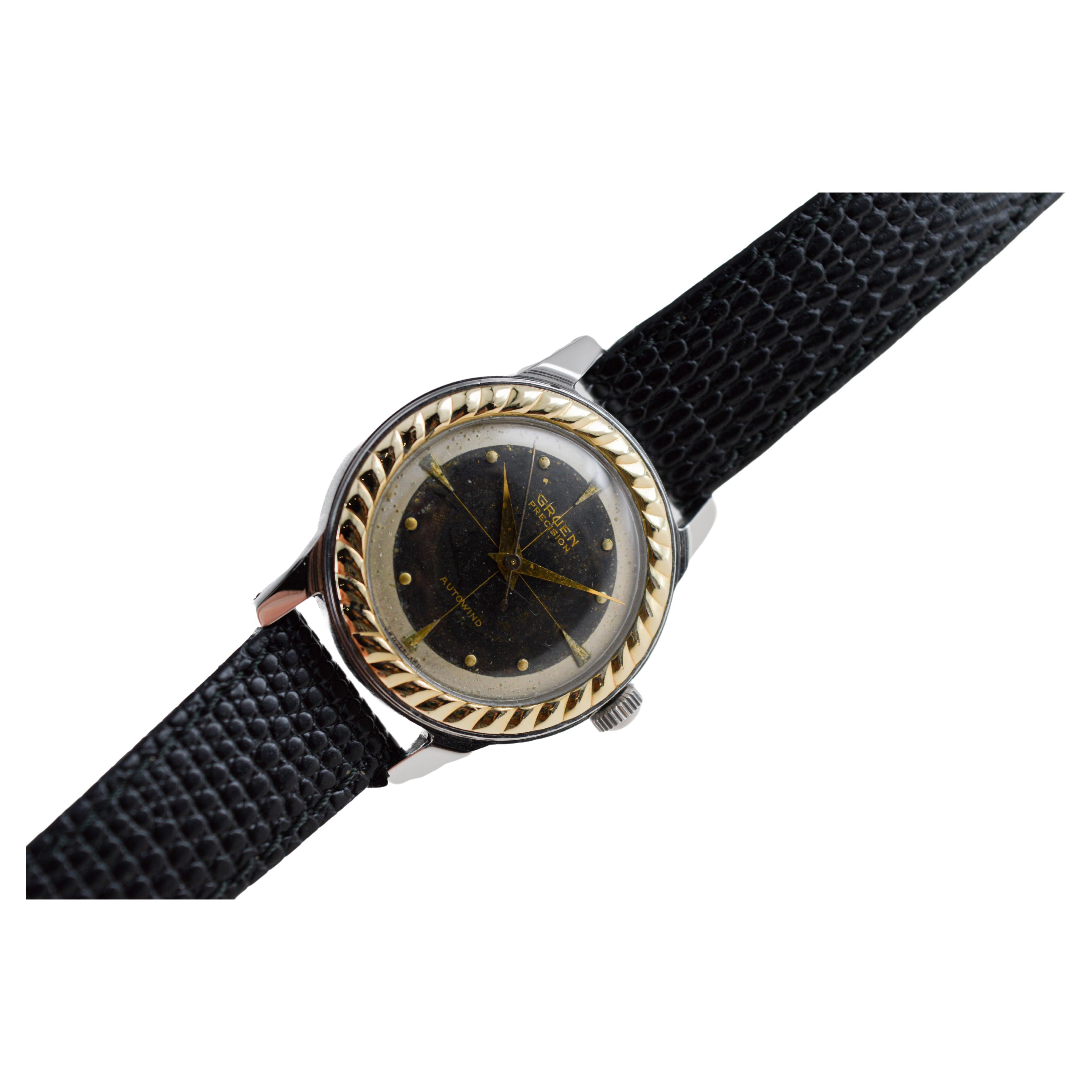 Gruen Zweifarbige Edelstahl-Gelbgold Art Deco Automatikuhr aus den 1950er Jahren im Angebot 2
