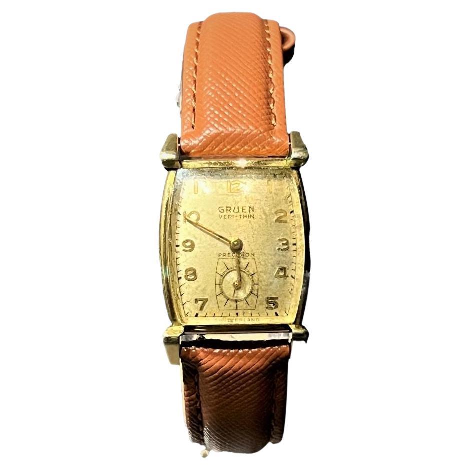 Gruen Veri-Thin 10K Gold-Fill Leather Wristwatch