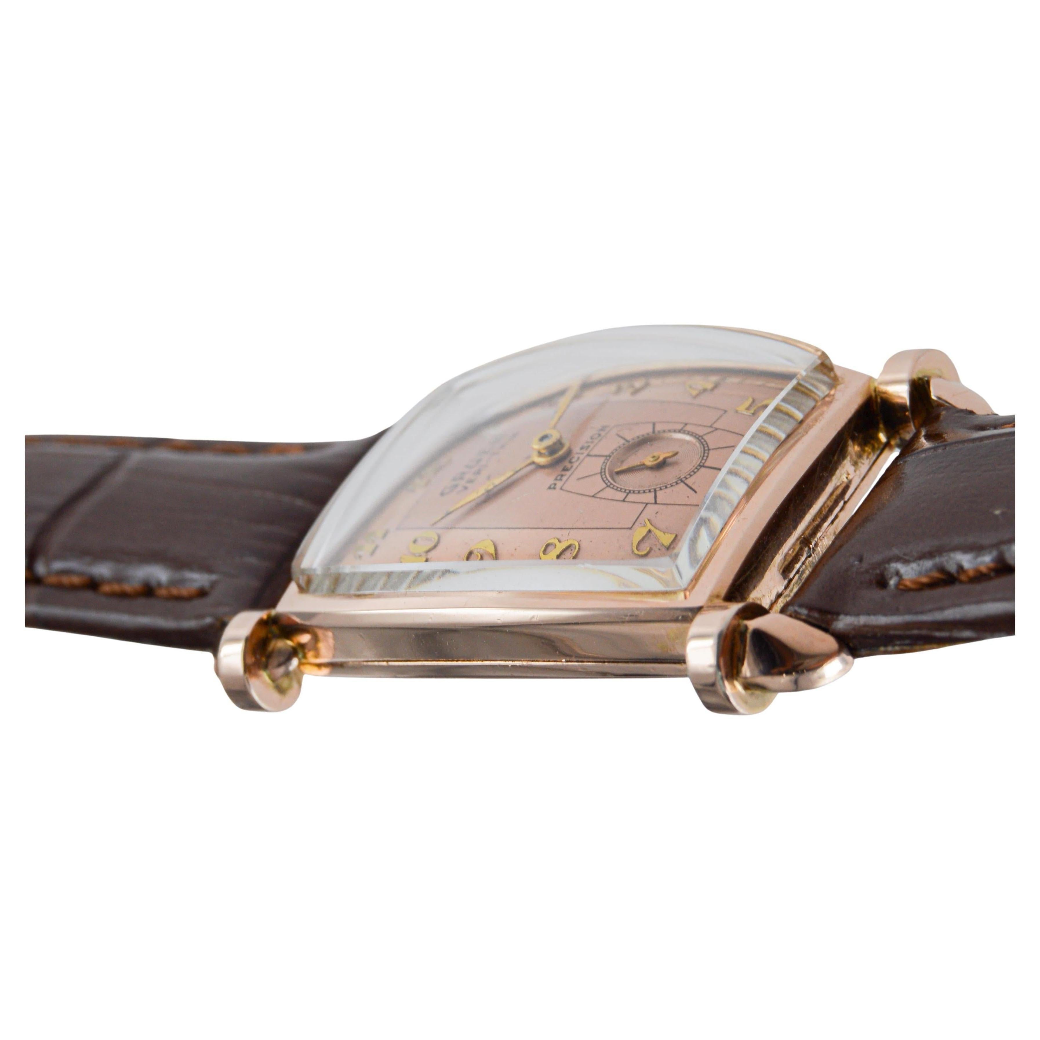 Rarissimo orologio Art Deco in oro rosa di Gruen del 1940 circa con quadrante originale in vendita 9