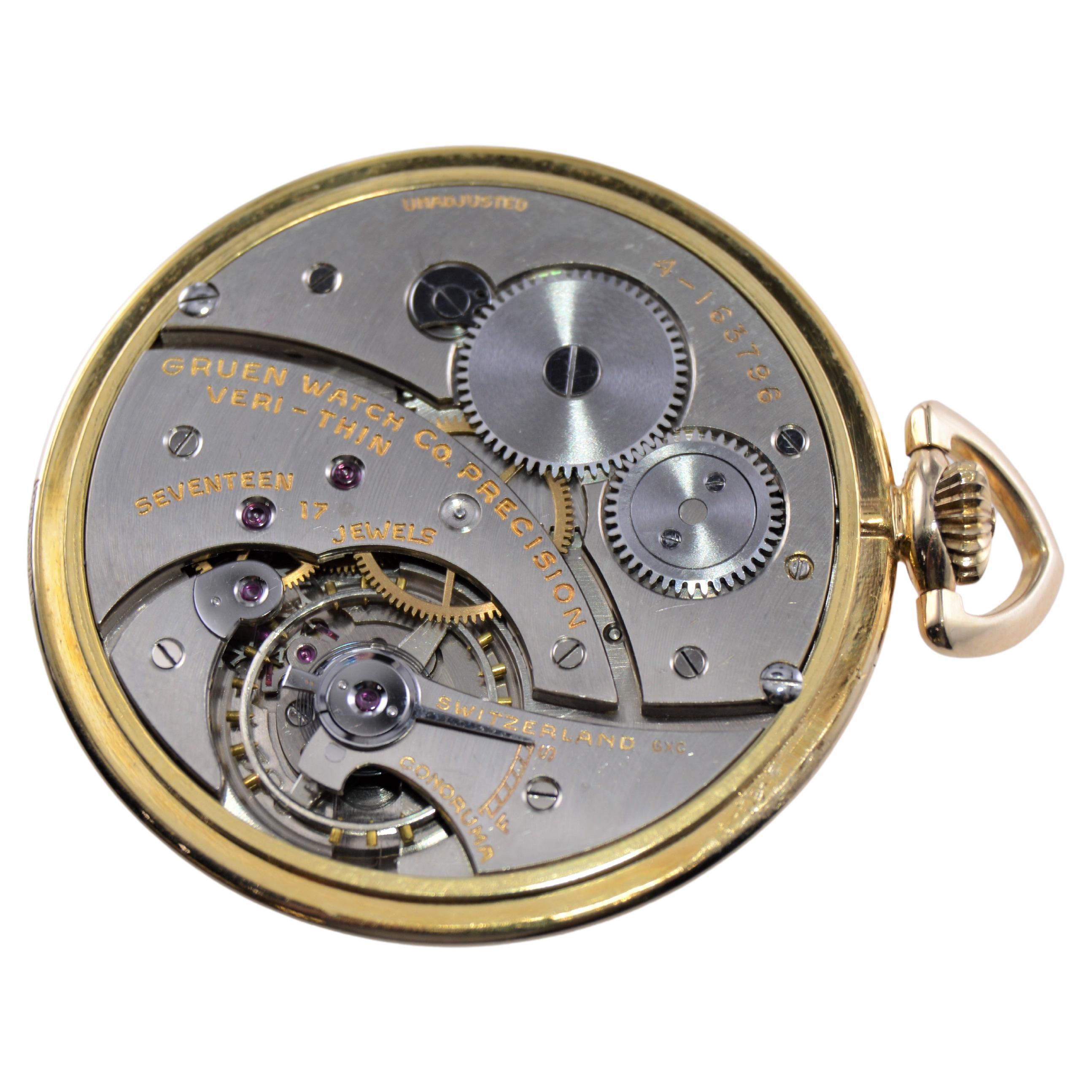 Gruen Watch Company Open Faced Pocket Watch circa 1930s with Original Box in vendita 8
