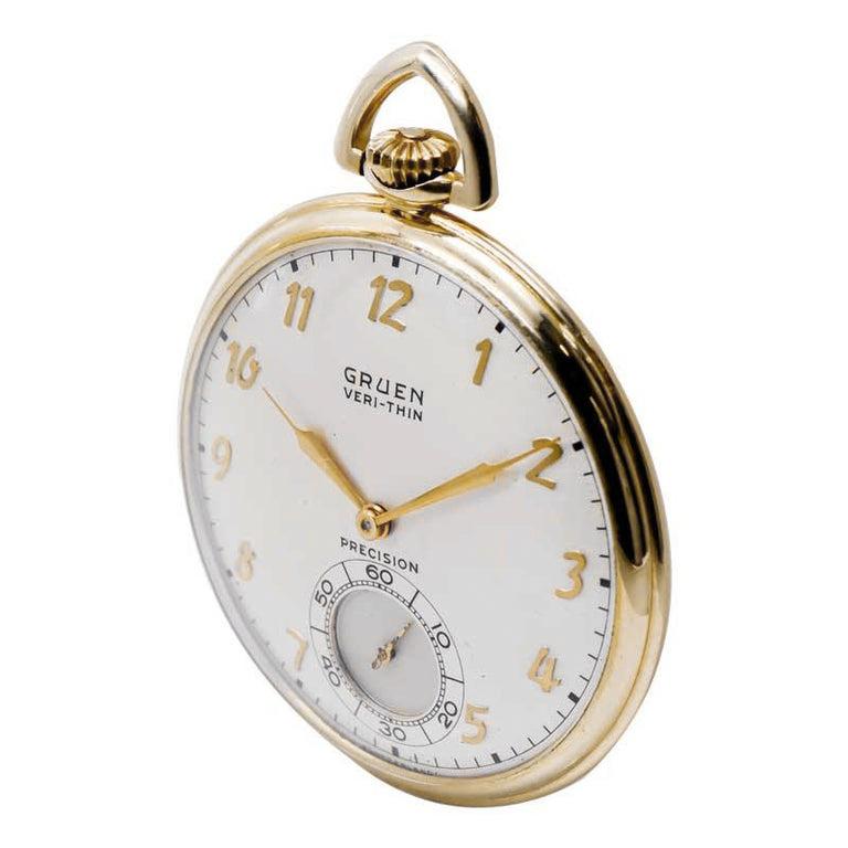 Gruen Watch Company Open Faced Pocket Watch circa 1930s with Original Box In Excellent Condition In Long Beach, CA