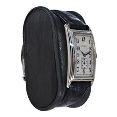 Gruen White Gold Art Deco Curvex Watch from the 1930's with Kiln Fired Print