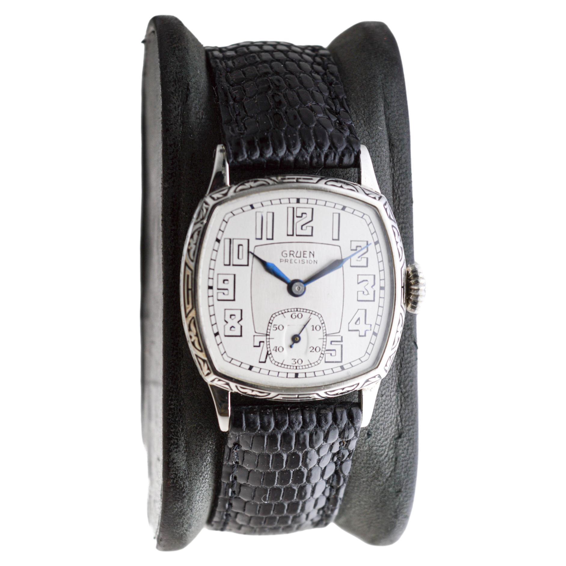 Gruen White Gold-Filled Art Deco Cushion Shaped Watch from 1931 For Sale 1