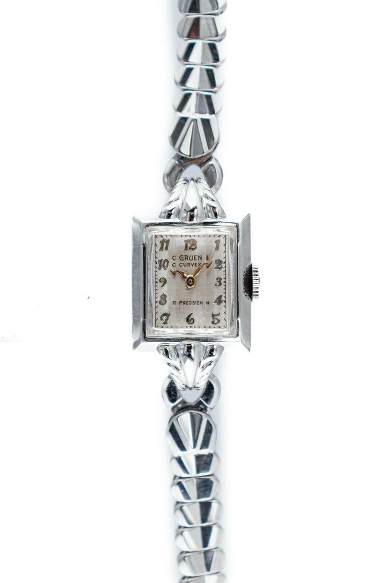 Women's or Men's Gruen White Gold Filled Art Deco Ladies Watch with Original Bracelet 1940s