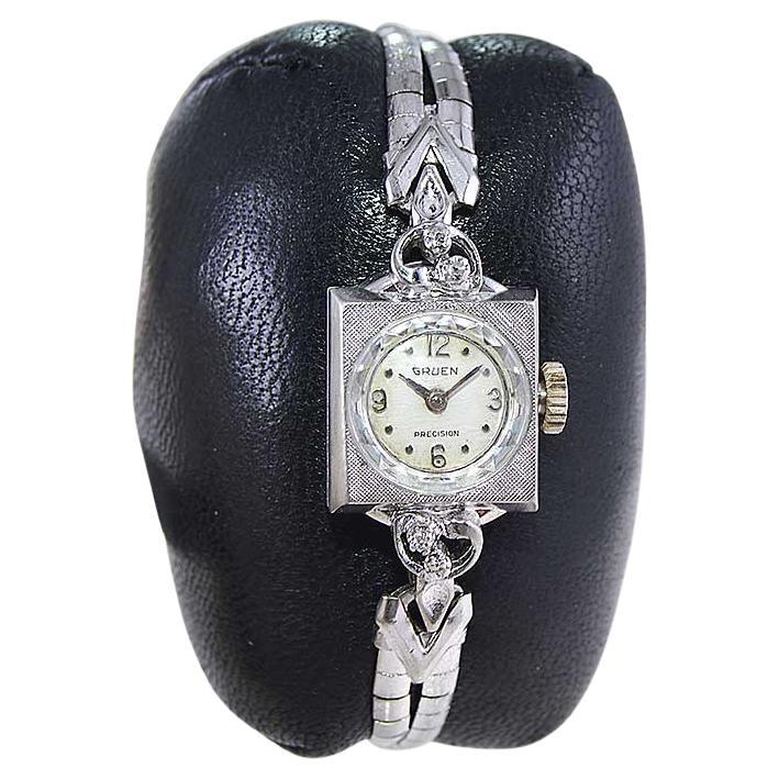 Gruen White Gold Filled Art Deco Ladies Watch with Original Diamonized Crystal