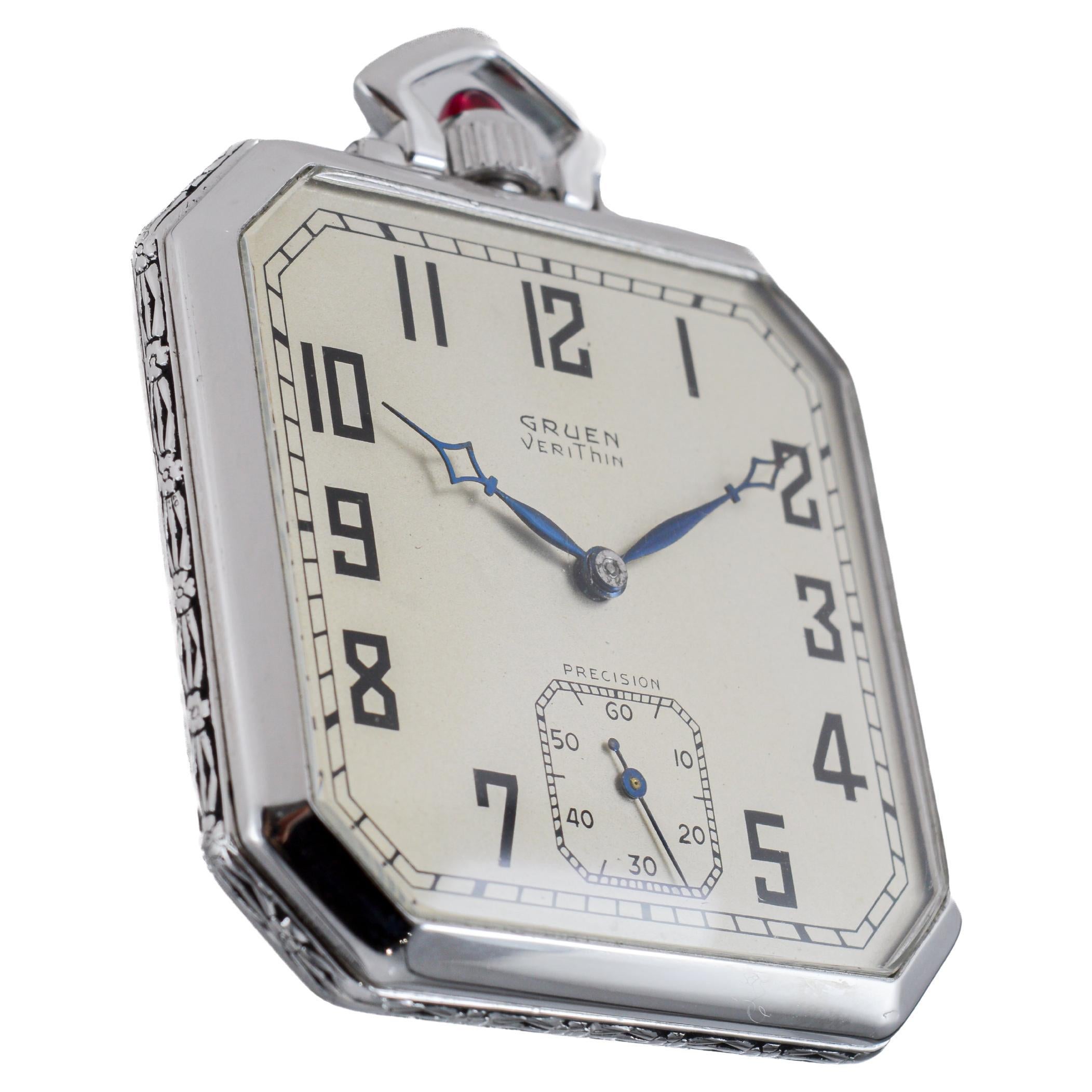 Gruen Weißgold gefüllt Art Deco Taschenuhr circa 1920er Jahre im Zustand „Hervorragend“ im Angebot in Long Beach, CA