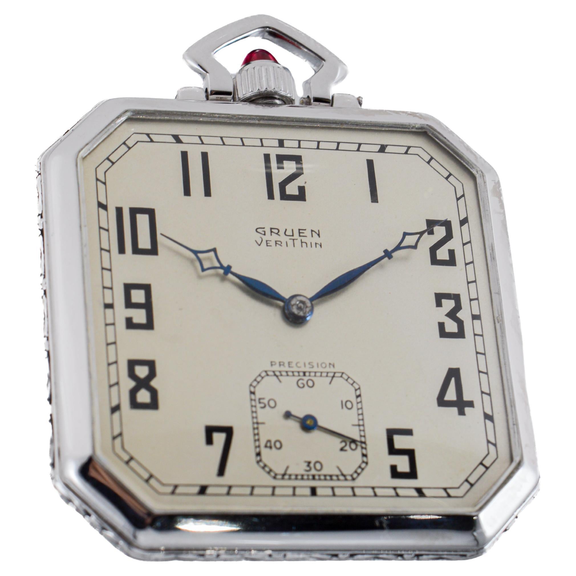 Gruen Weißgold gefüllt Art Deco Taschenuhr circa 1920er Jahre für Damen oder Herren im Angebot