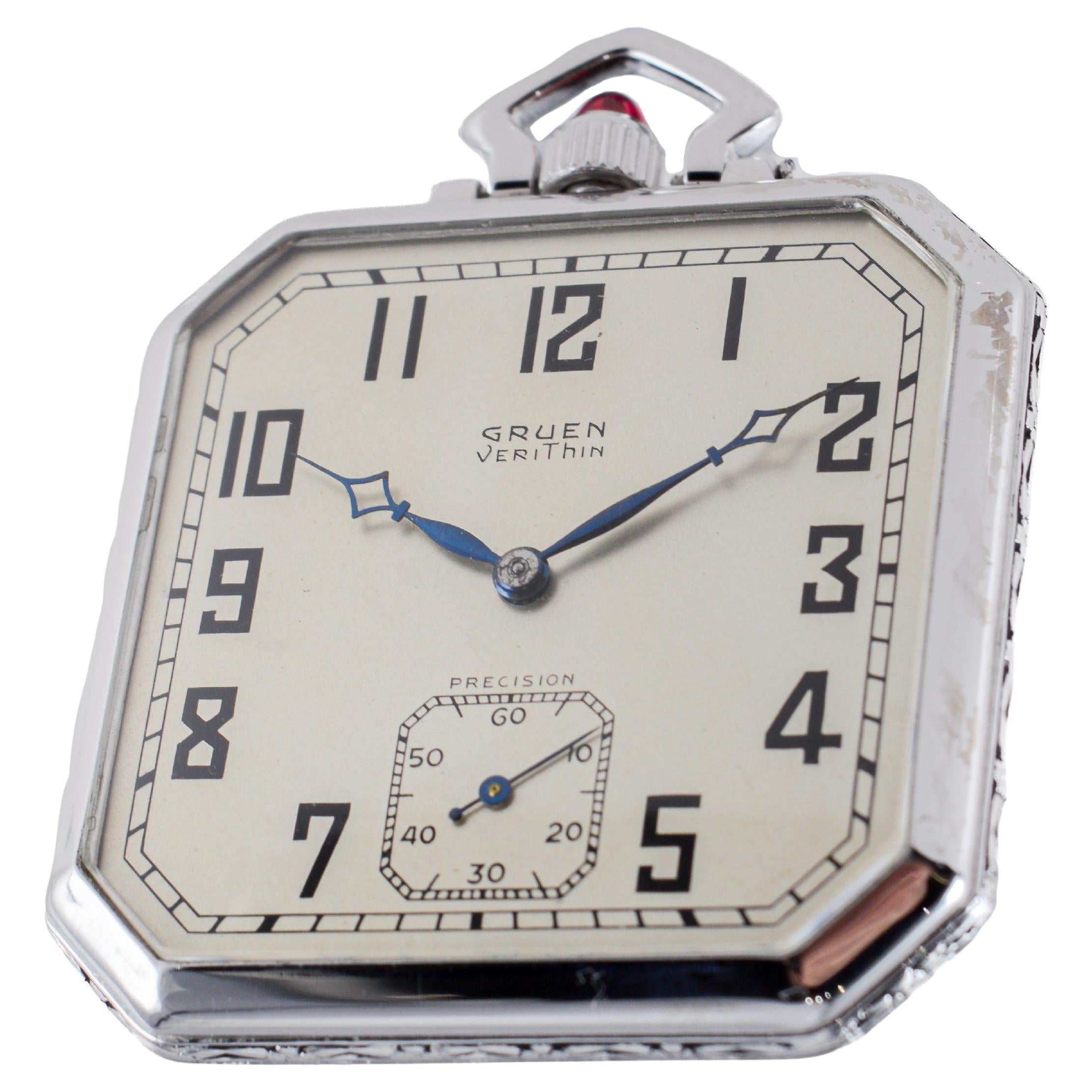 Gruen Weißgold gefüllt Art Deco Taschenuhr circa 1920er Jahre im Angebot 3
