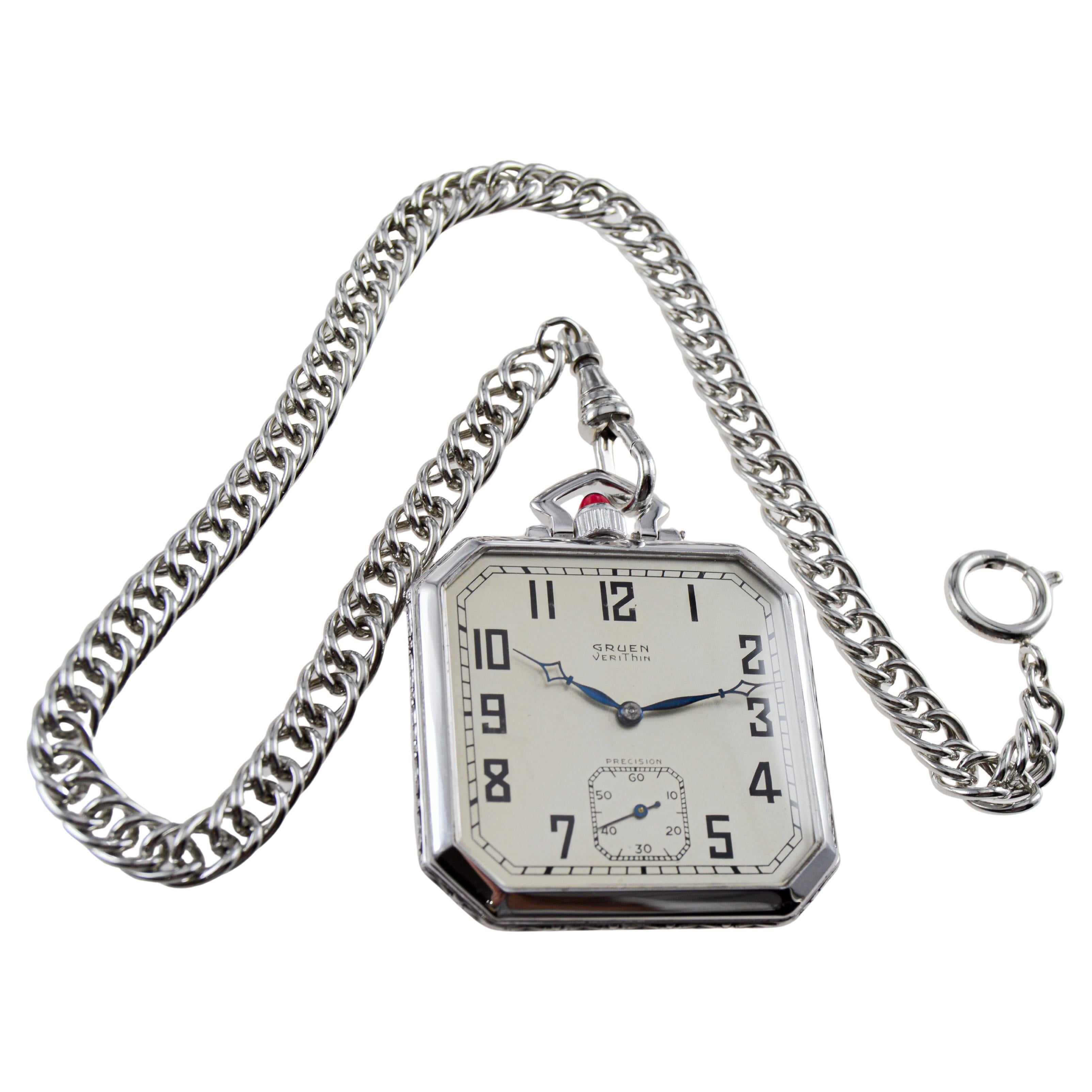 Orologio da tasca Art Deco di Gruen, riempito d'oro bianco, anni '20 circa