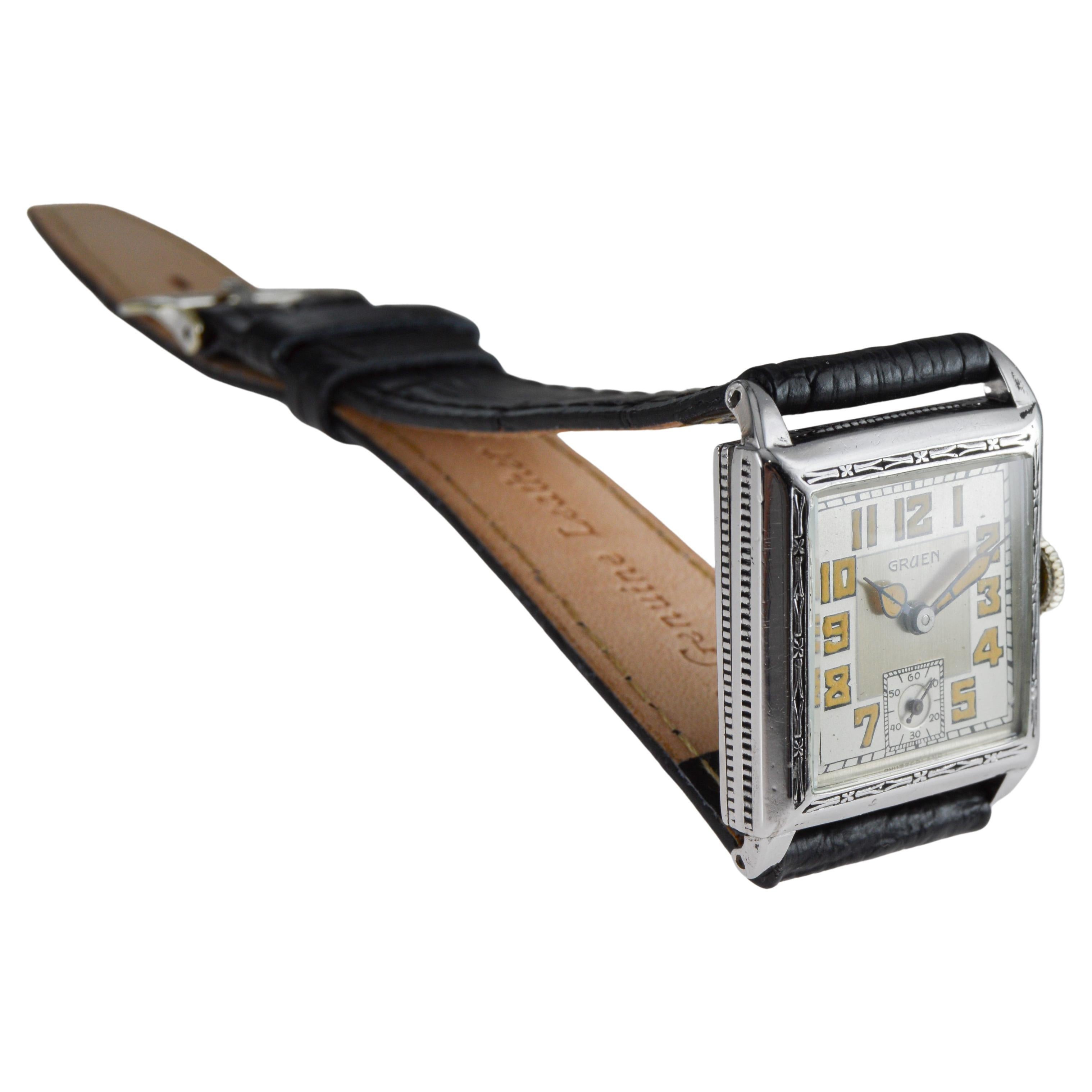 Orologio da serbatoio Art Deco in oro bianco di Gruen del 1925 circa con quadrante in argento 925 in vendita 5