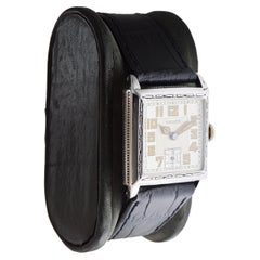 Gruen White Gold Filled Art Deco Tank Watch circa 1925 with Sterling Silver Dial