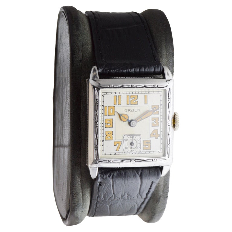 Gruen White Gold Filled Art Deco Tank Watch circa 1925 with  display picture 1