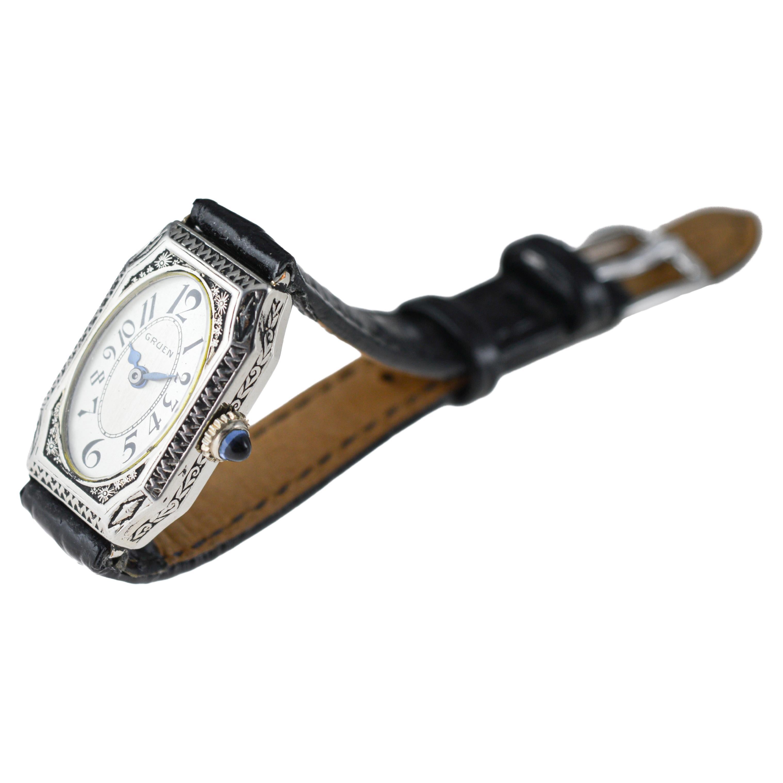 Gruen White Gold filled Ladies Art Deco Watch 1920's with Sterling Silver Dial 5