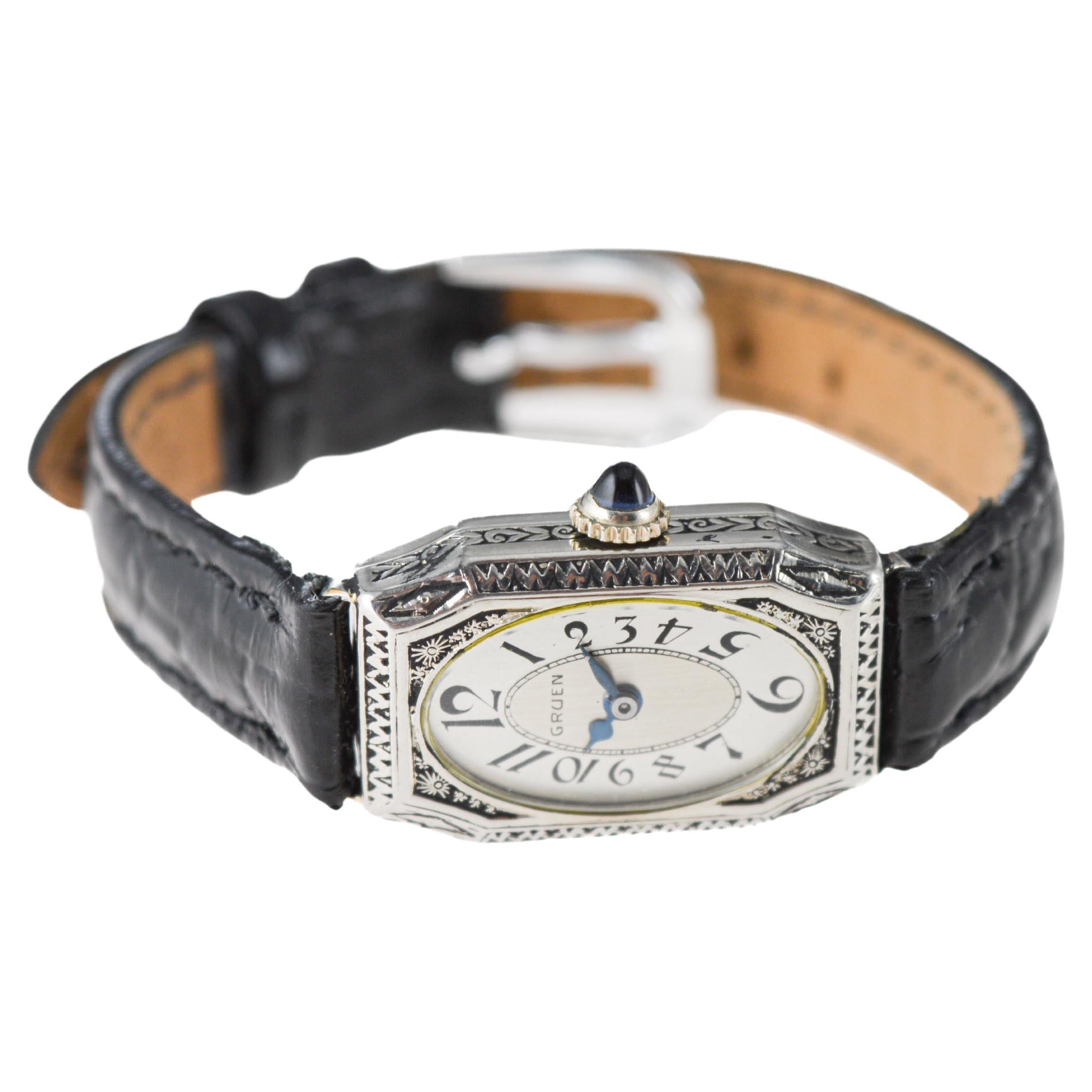 Gruen White Gold filled Ladies Art Deco Watch 1920's with Sterling Silver Dial 6