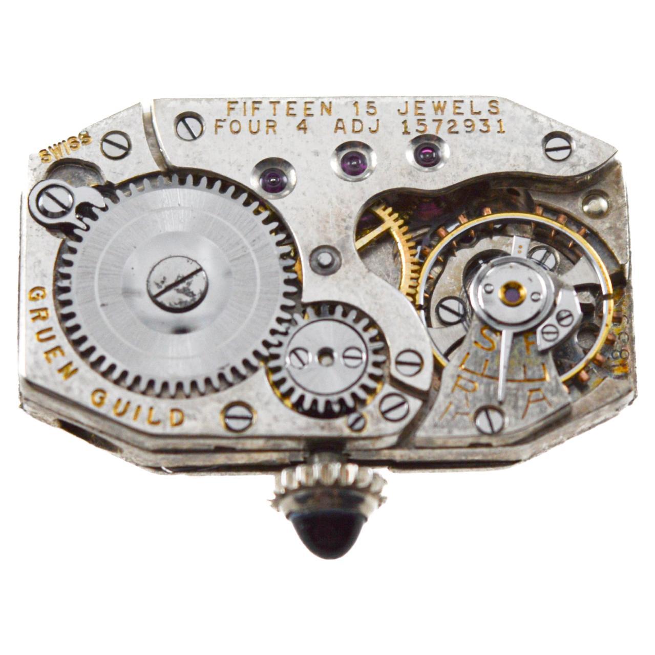 Gruen White Gold filled Ladies Art Deco Watch 1920's with Sterling Silver Dial 10