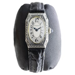 Gruen White Gold filled Ladies Art Deco Watch 1920's with Sterling Silver Dial