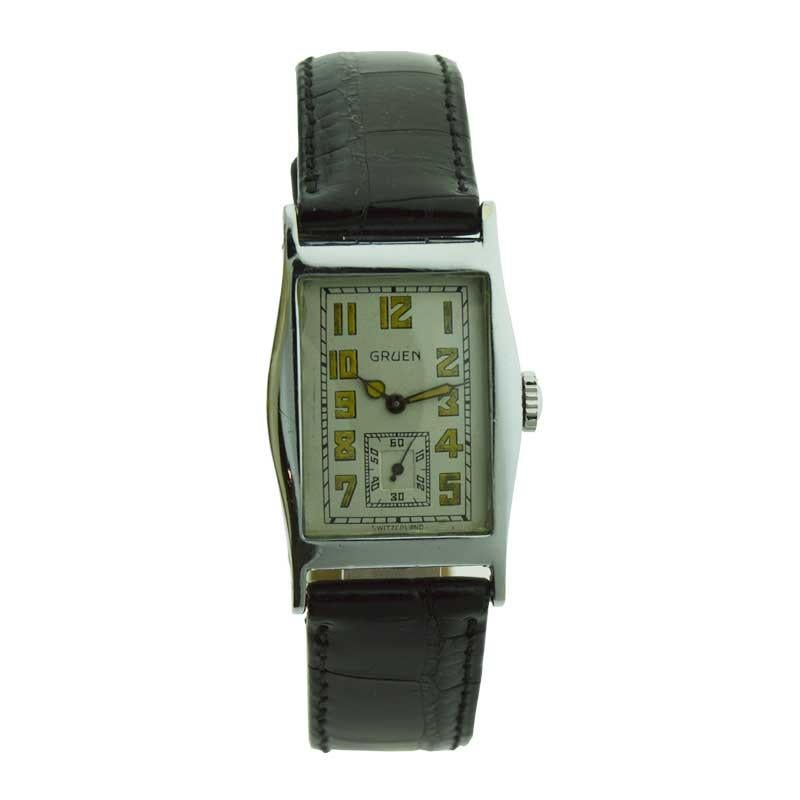 Gruen Yellow Gold Chromium Art Deco Manual Wristwatch, 1928 3