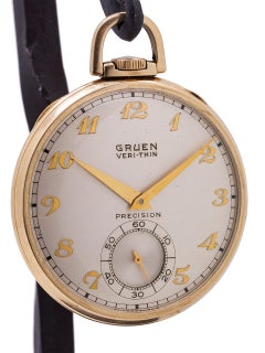 Gruen Yellow Gold-Filled 12-S Open Face Pocketwatch, circa 1940s