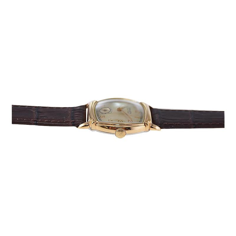 Gruen Yellow Gold Filled Art Deco Cushion Shape Watch from, 1940s For Sale 4