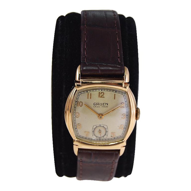 Gruen Yellow Gold Filled Art Deco Cushion Shape Watch from  display picture 1