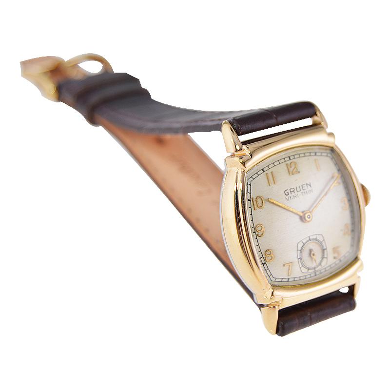 Gruen Yellow Gold Filled Art Deco Cushion Shape Watch from, 1940s For Sale 2