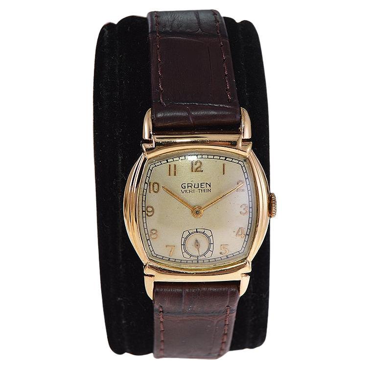 Gruen Yellow Gold Filled Art Deco Cushion Shape Watch from, 1940s For Sale