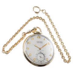 Gruen Yellow Gold Filled Art Deco Pocket Watch with Original Dial 1940's