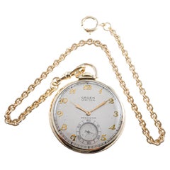 Gruen Gelbgold gefüllte Art-Déco-Taschenuhr mit Original Zifferblatt 1940er Jahre