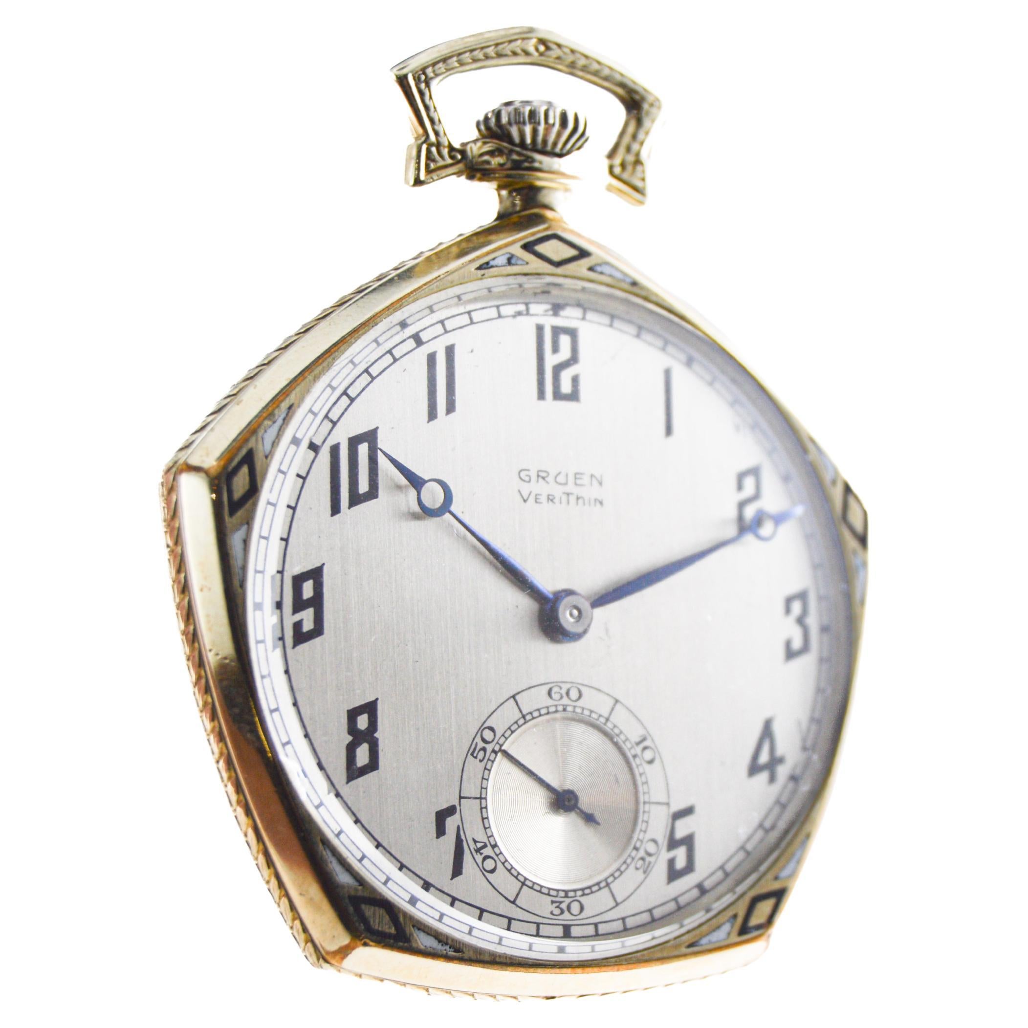 Gruen Gelbgold gefüllte Art-Déco-Taschenuhr mit Original Stern-Zifferblatt, 1920er Jahre (Art déco)
