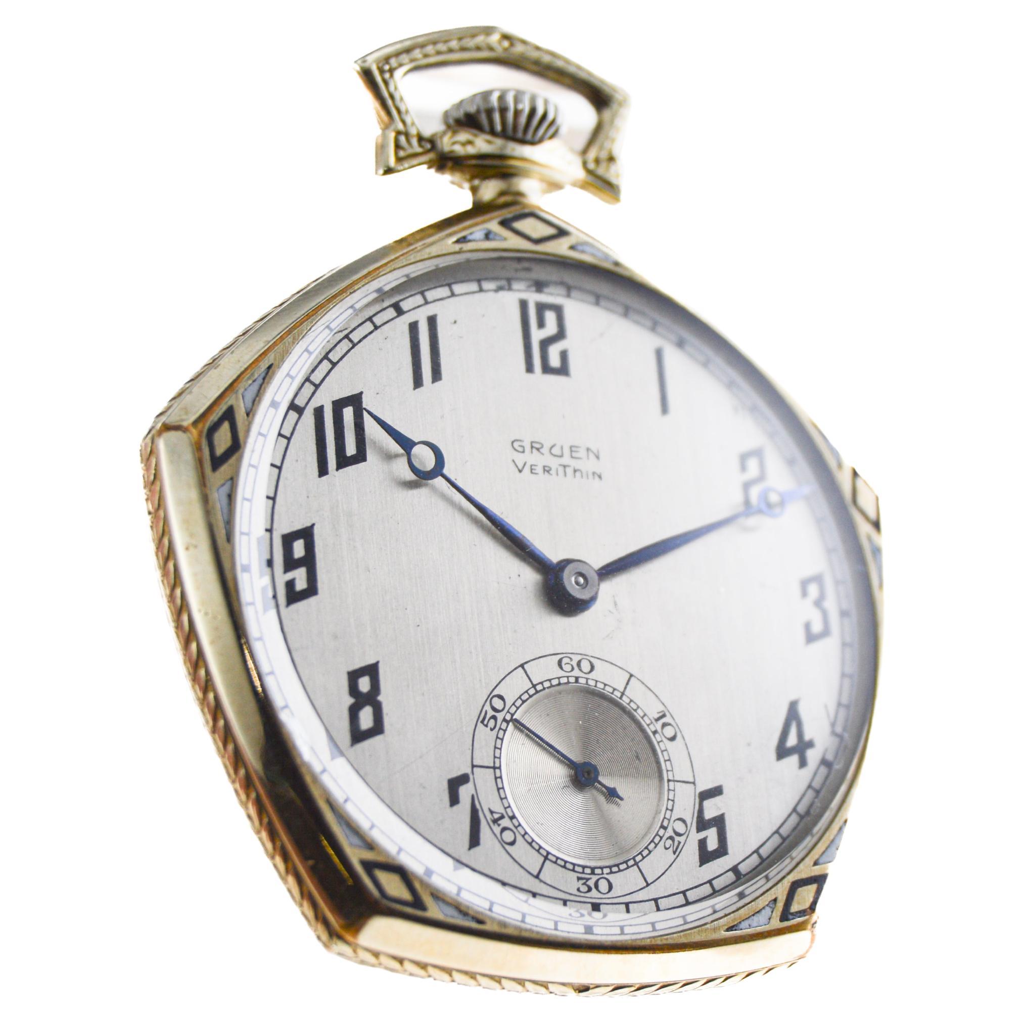 Gruen Gelbgold gefüllte Art-Déco-Taschenuhr mit Original Stern-Zifferblatt, 1920er Jahre im Zustand „Gut“ im Angebot in Long Beach, CA