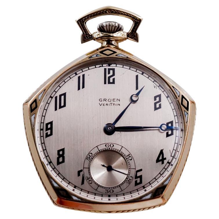 Gruen Yellow Gold Filled Art Deco Pocket Watch with Original Stern Dial