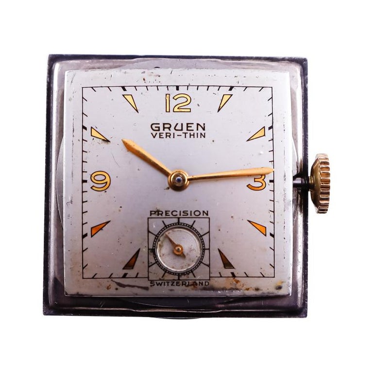 Gruen Yellow Gold Filled Art Deco Tank Style Watch with Original Dial from 1940 For Sale 8