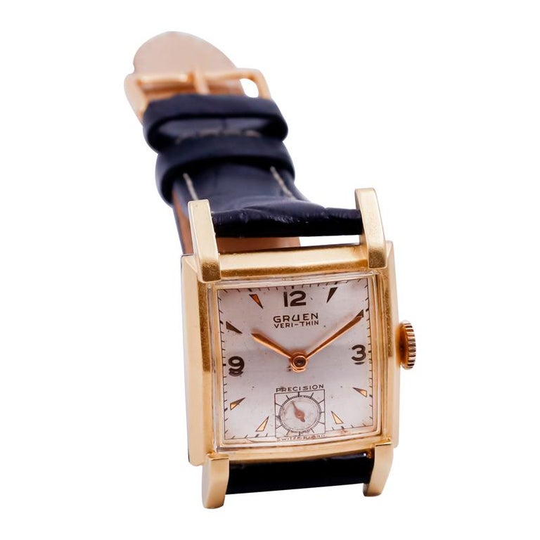 Gruen Yellow Gold Filled Art Deco Tank Style Watch with Original Dial from 1940 For Sale 2
