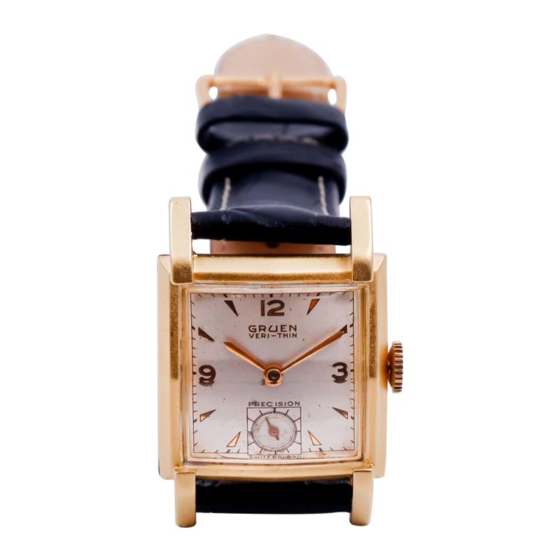 Women's or Men's Gruen Yellow Gold Filled Art Deco Tank Style Watch with Original Dial from 1940 For Sale