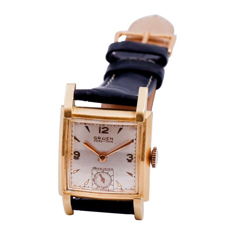Gruen Yellow Gold Filled Art Deco Tank Style Watch with Original Dial from 1940 For Sale 4