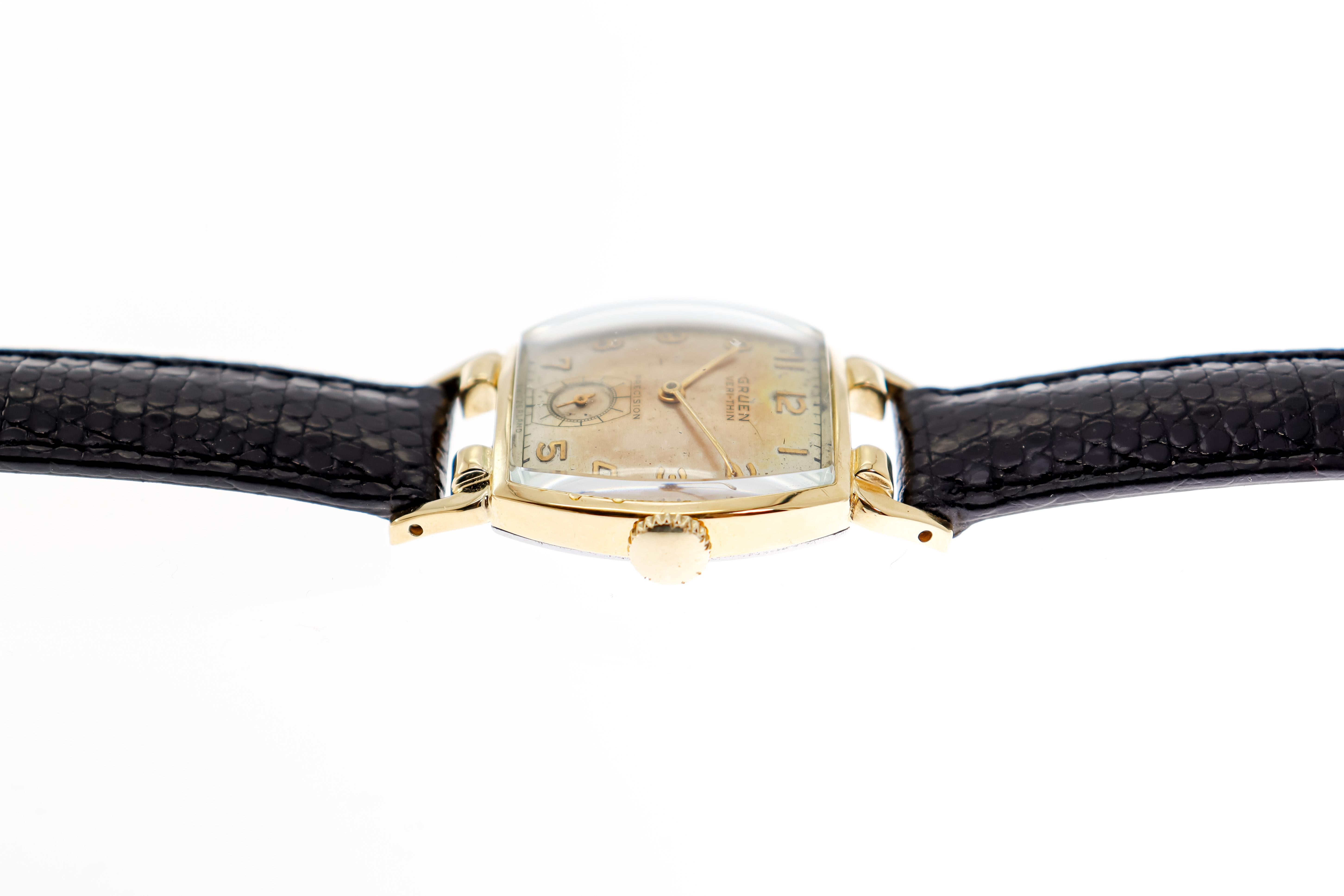 Gruen Yellow Gold Filled Art Deco Watch with Original Patinated Dial from 1947 3