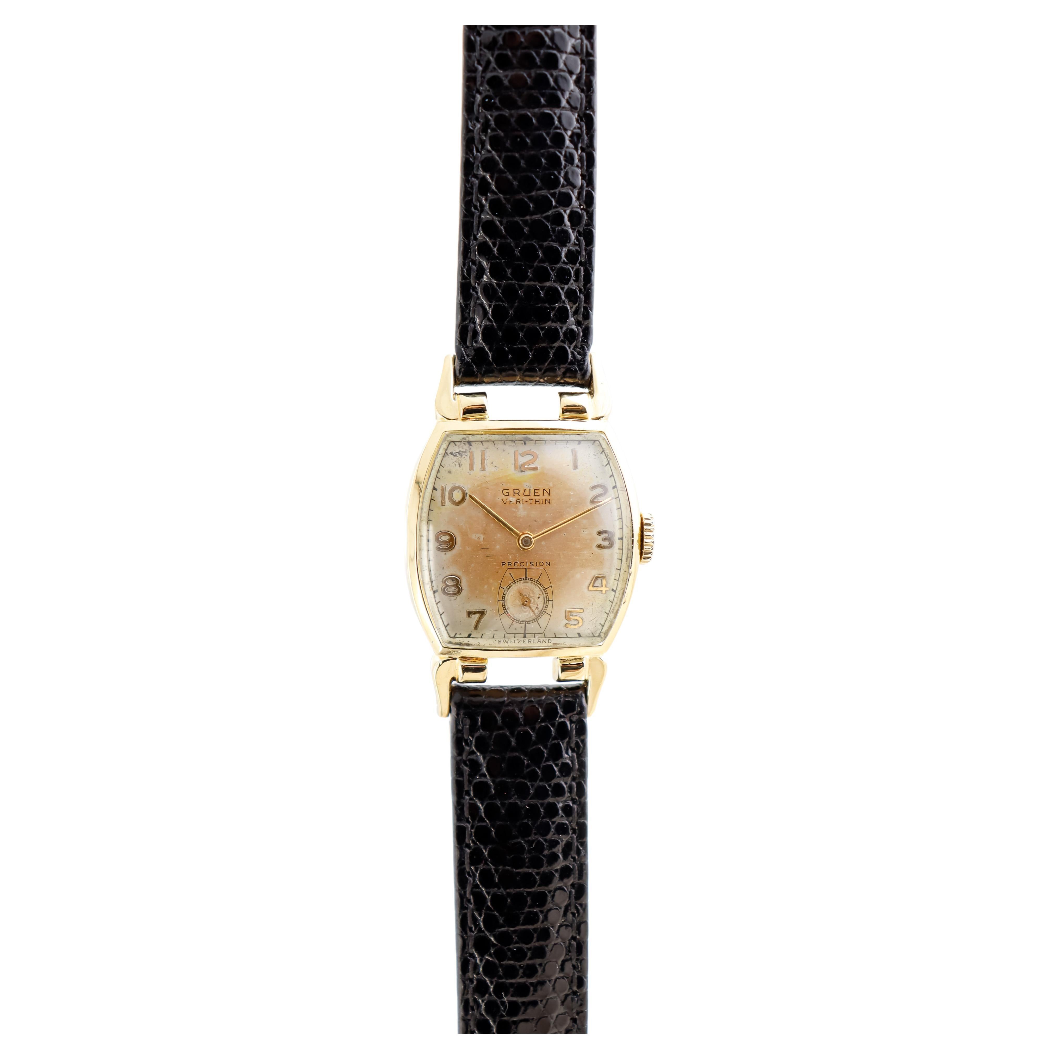 Gruen Yellow Gold Filled Art Deco Watch with Original Patinated Dial from 1947 4