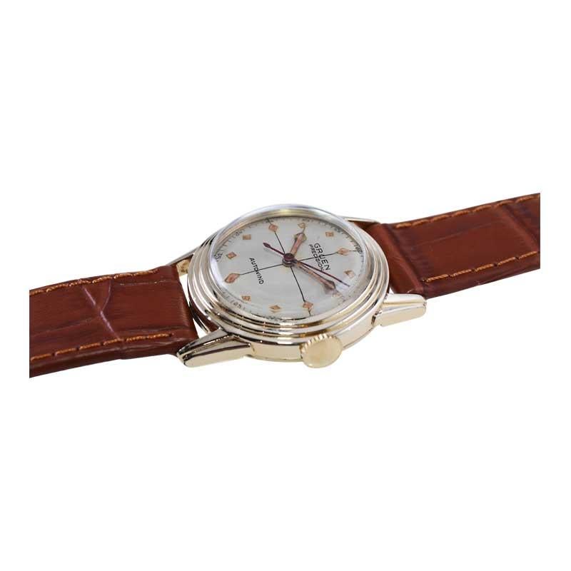 Gruen Yellow Gold Filled Art Deco Watch with Unique Quartered Dial circa 1950's For Sale 3