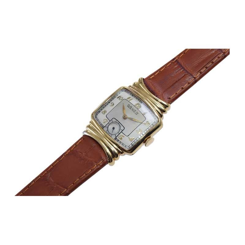 Women's or Men's Gruen Yellow Gold Filled Art Deco Wrist Watch in Rare Model circa 1940's