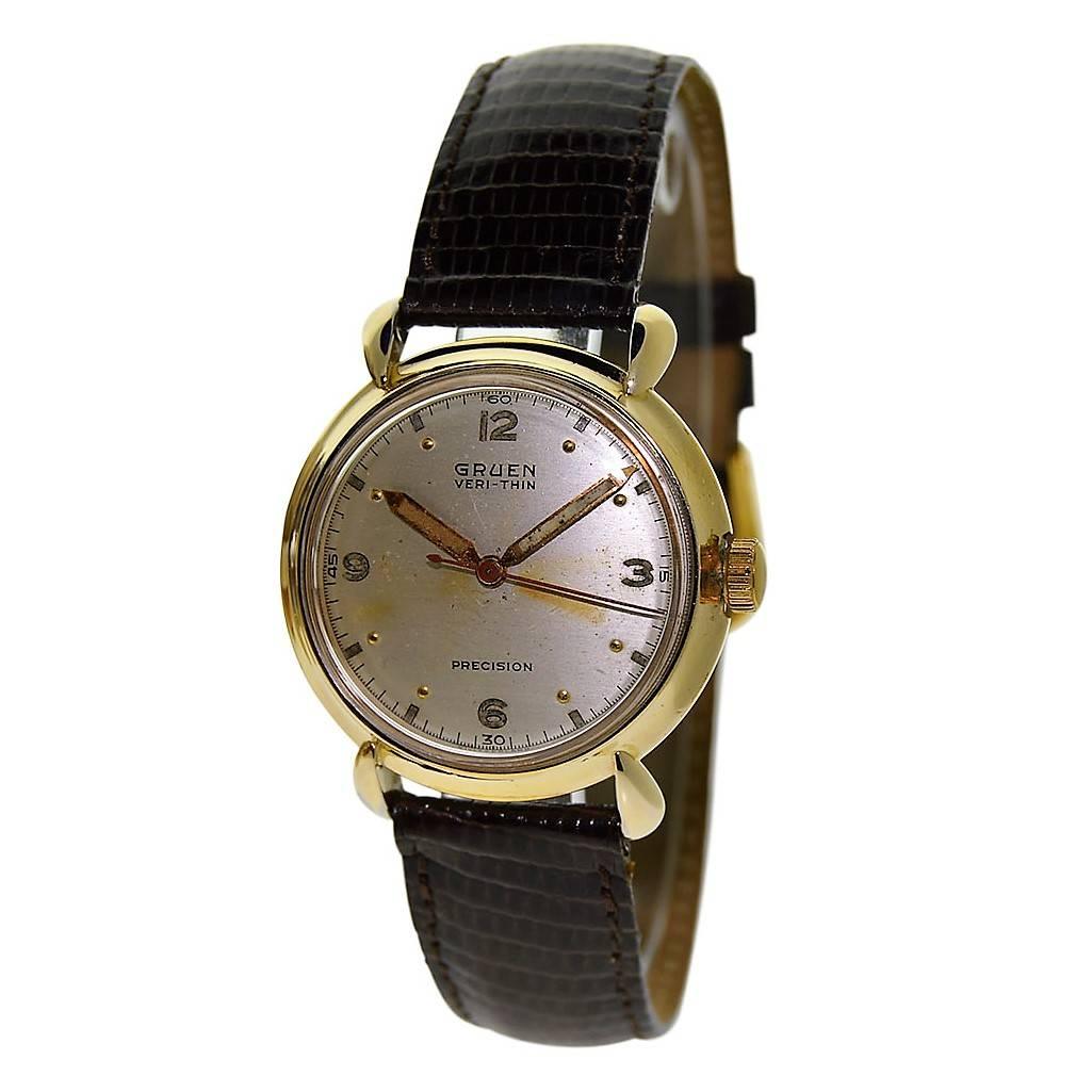 Gruen Yellow Gold Filled Original Dial Art Deco Manual Wristwatch, circa 1940s