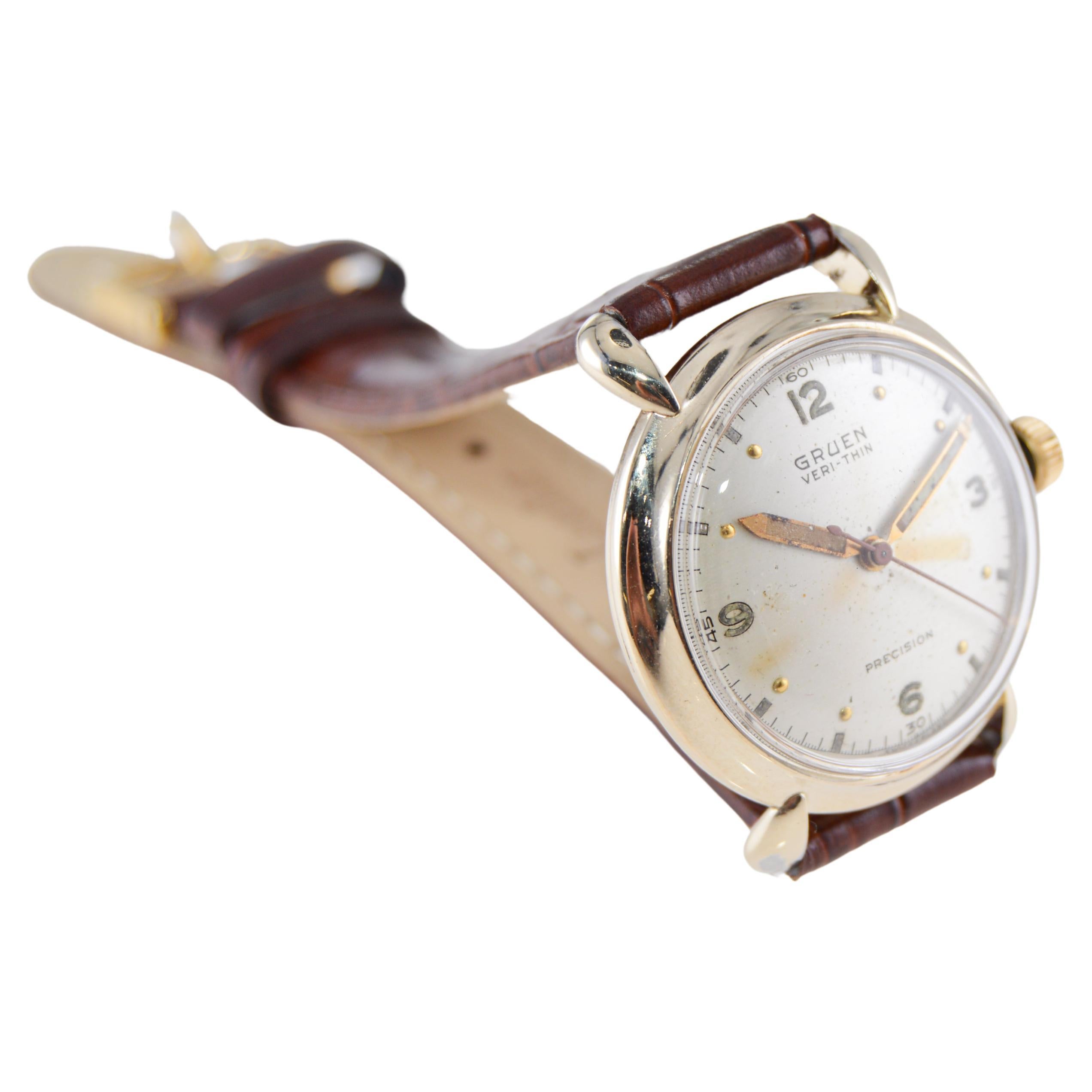 Gruen Yellow Gold Filled Original Dial Art Deco Manual Wristwatch, circa 1940s For Sale 1