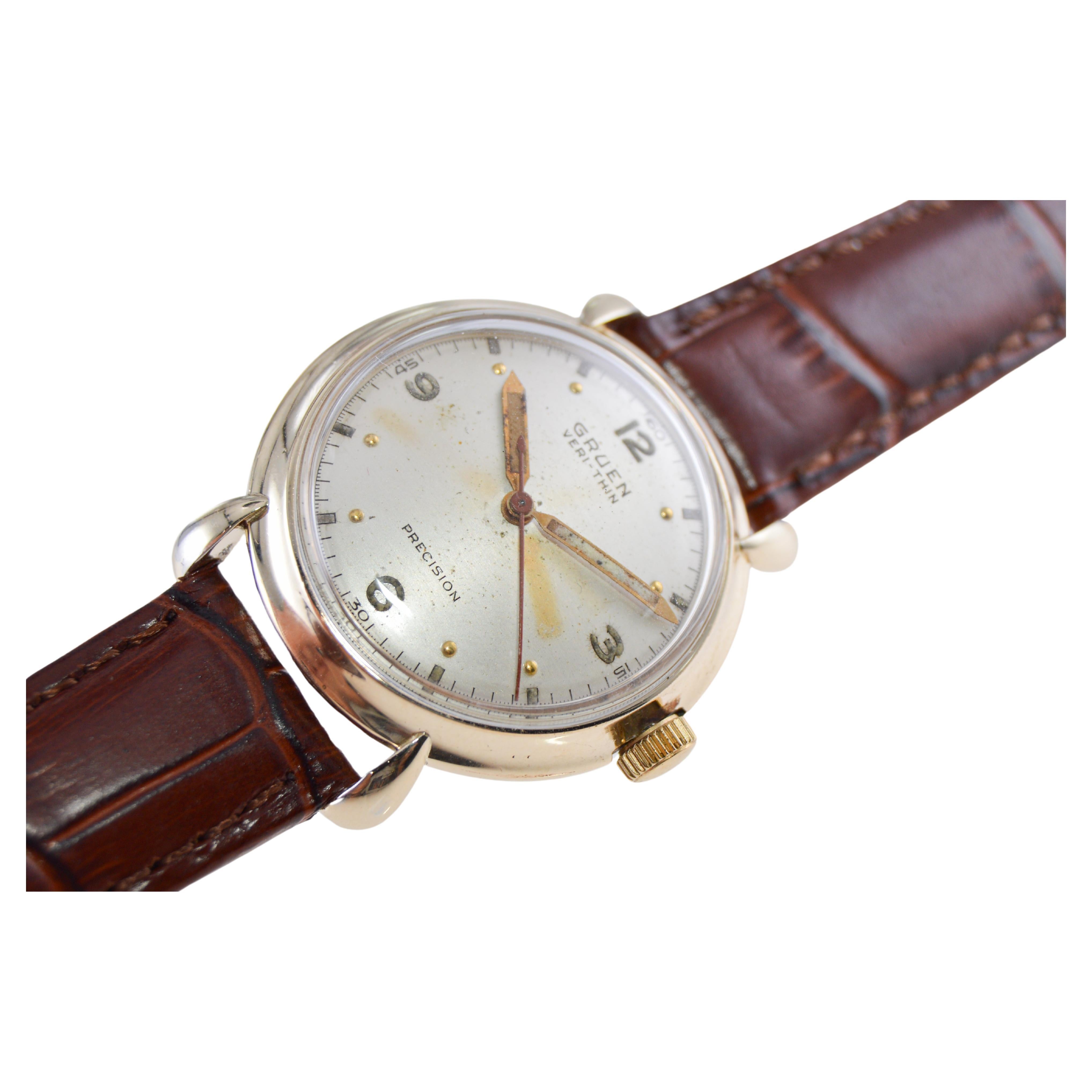 Gruen Yellow Gold Filled Original Dial Art Deco Manual Wristwatch, circa 1940s For Sale 4